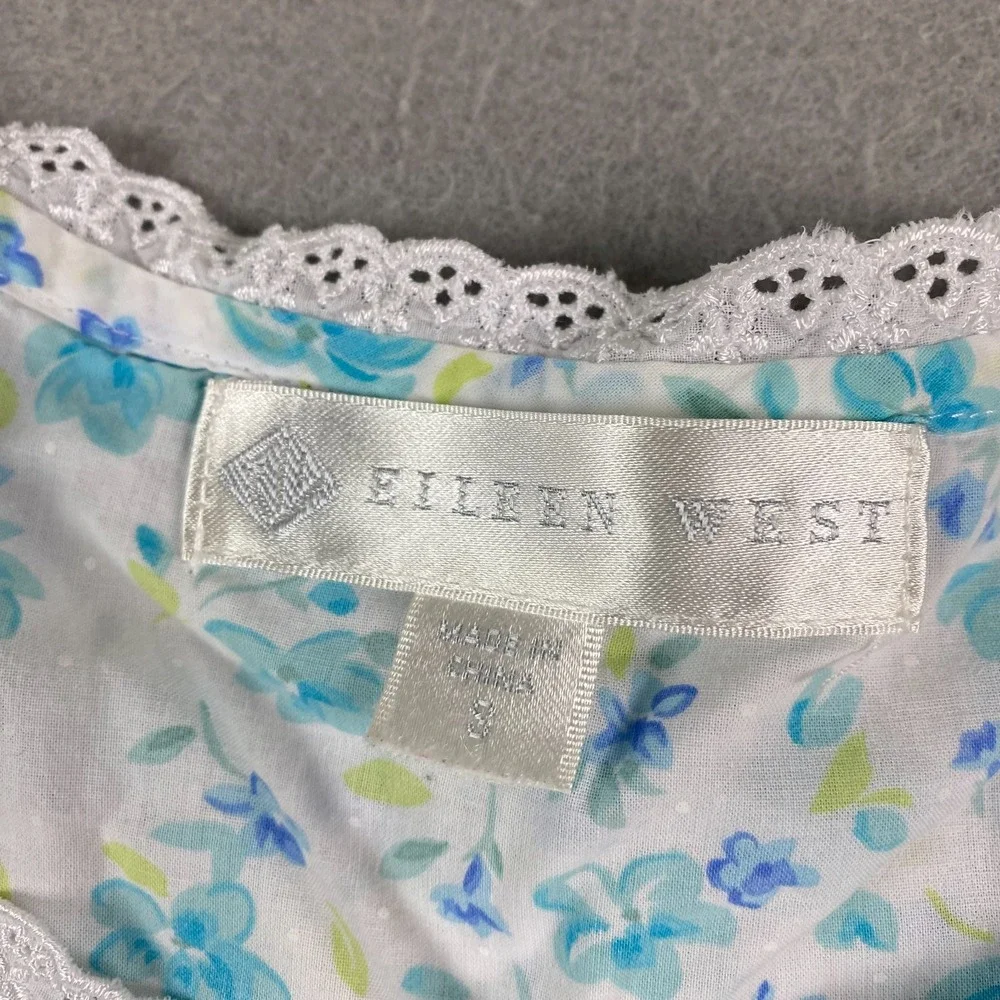 Eileen West Cotton Lawn Chemise Nightgown Small pearl buttons lace cottage blue